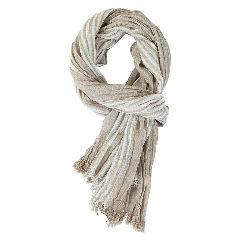 Sciarpa da uomo da viaggio con motivo a righe e blocchi di colore, con nappe, ispirata a Buddha Stones per primavera e autunno. - kaki chiaro - Circa 27,6 pollici × 70,9 pollici / 70 × 180 cm - image 16