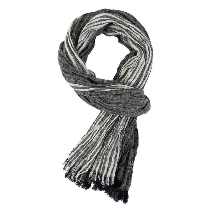 Buddha Stones Sciarpa da viaggio a righe con blocchi di colore e nappine, ideale per primavera e autunno. - Grigio scuro - Circa 27,6 pollici × 70,9 pollici / 70 × 180 cm - image 10