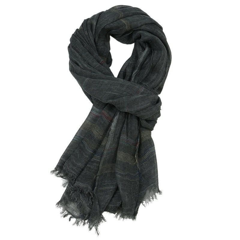 Sciarpa da uomo con nappe sfrangiate e motivo Buddha Stones, tonalità terra, primavera/autunno. - Nero - Circa 35,4 pollici × 74,8 pollici / 90 × 190 cm - image 3