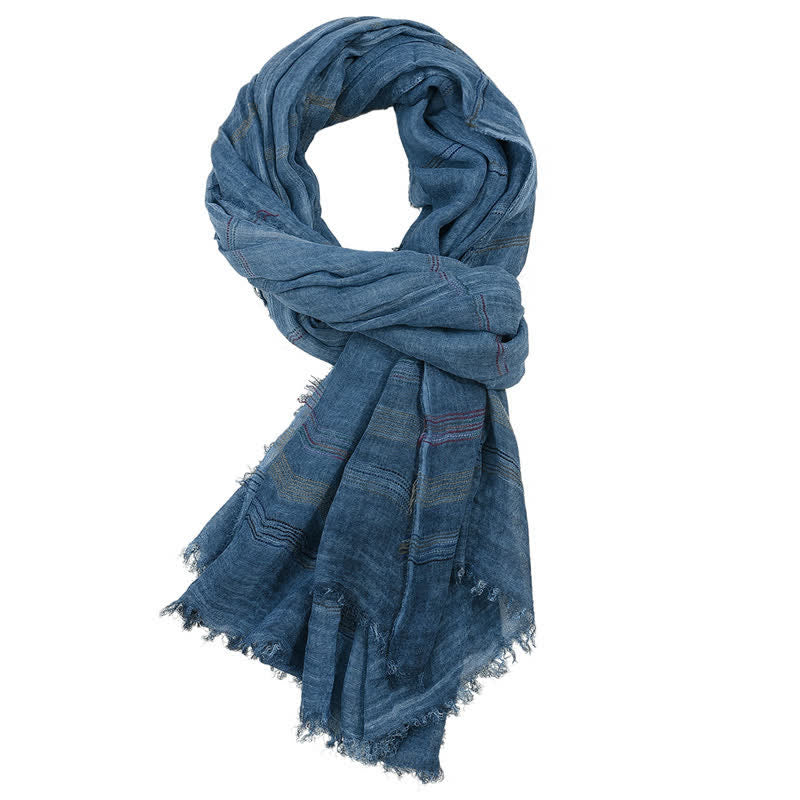 Sciarpa da uomo con nappe sfrangiate e motivo Buddha Stones, tonalità terra, primavera/autunno. - Marina - Circa 35,4 pollici × 74,8 pollici / 90 × 190 cm - image 4