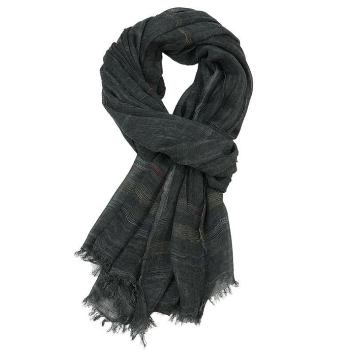 Buddha Stones Sciarpa a righe sottili con nappe sfrangiate, tonalità terra, per primavera e autunno. - Nero - Circa 35,4 pollici × 74,8 pollici / 90 × 190 cm - image 3