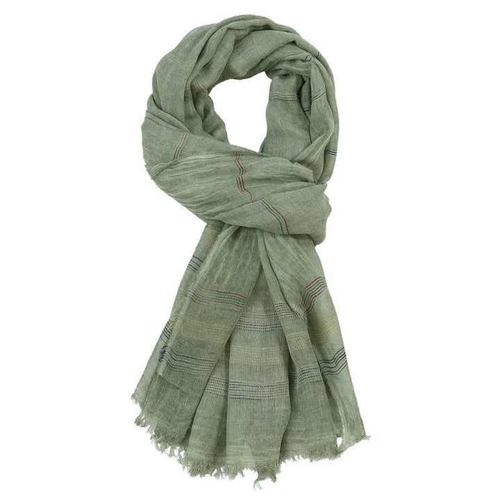 Sciarpa da uomo con nappe sfrangiate e motivo Buddha Stones, tonalità terra, primavera/autunno. - Verde Mare Scuro - Circa 35,4 pollici × 74,8 pollici / 90 × 190 cm - image 2