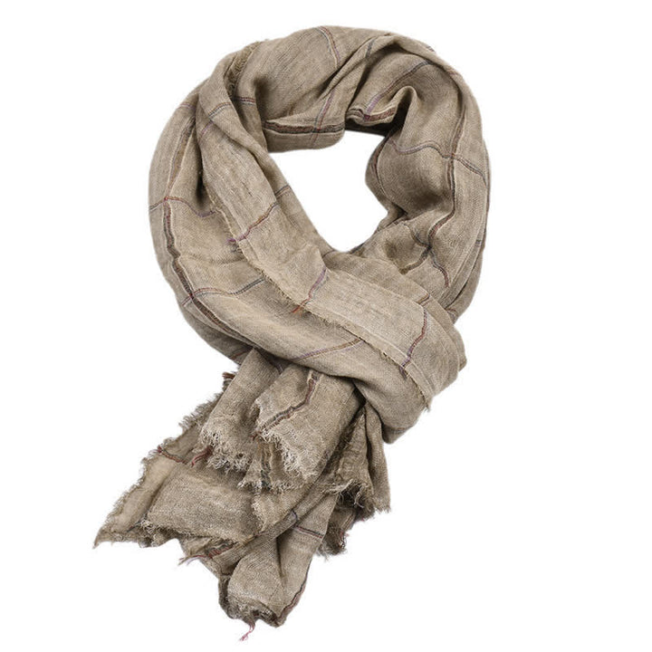 Sciarpa da uomo casual con motivo a quadri Buddha Stones per primavera/autunno. - Tan - Circa 39,4 pollici × 74,8 pollici / 100 × 190 cm - image 12