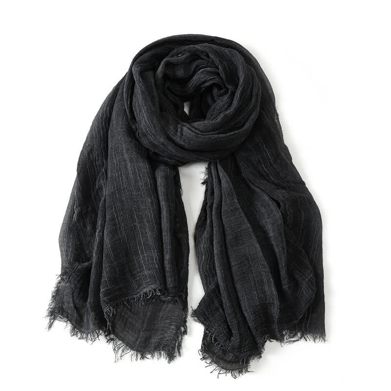 Sciarpa da uomo con bordo stropicciato e effetto sfrangiato, Buddha Stones per primavera e autunno. - Nero - Circa 78,7 pollici × 29,5 pollici / 200 × 75 cm - image 2