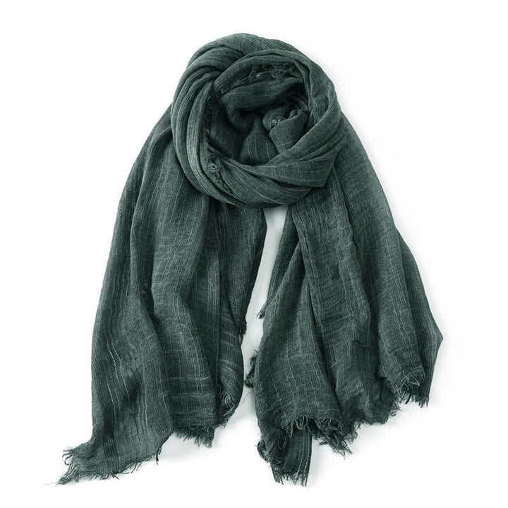 Sciarpa da uomo con bordo stropicciato e effetto sfrangiato, Buddha Stones per primavera e autunno. - Verde scuro - Circa 78,7 pollici × 29,5 pollici / 200 × 75 cm - image 7