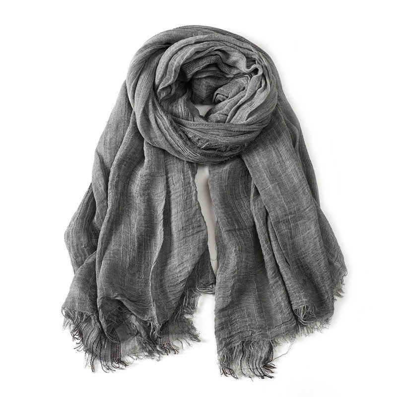 Sciarpa da uomo con bordo stropicciato e effetto sfrangiato, Buddha Stones per primavera e autunno. - Grigio - Circa 78,7 pollici × 29,5 pollici / 200 × 75 cm - image 4