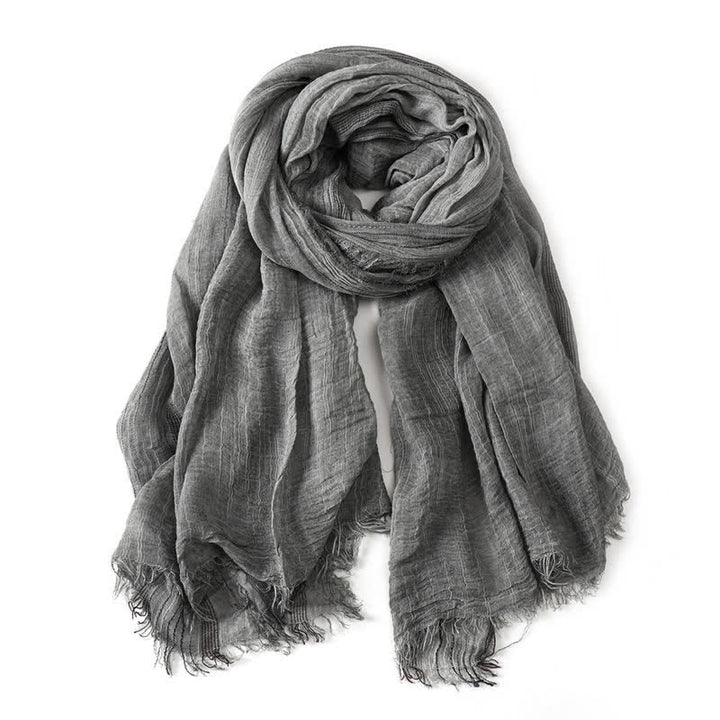 Sciarpa da uomo con bordo stropicciato e effetto sfrangiato, Buddha Stones per primavera e autunno. - Grigio - Circa 78,7 pollici × 29,5 pollici / 200 × 75 cm - image 4