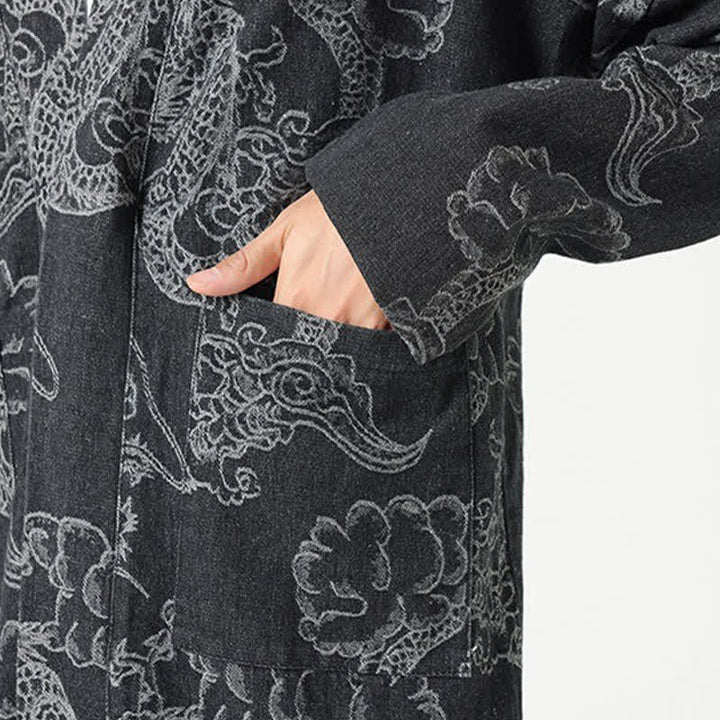Buddha Stones Kimono da uomo primaverile vintage con coulisse e stampa di draghi e nuvole, con tasche. - image 23