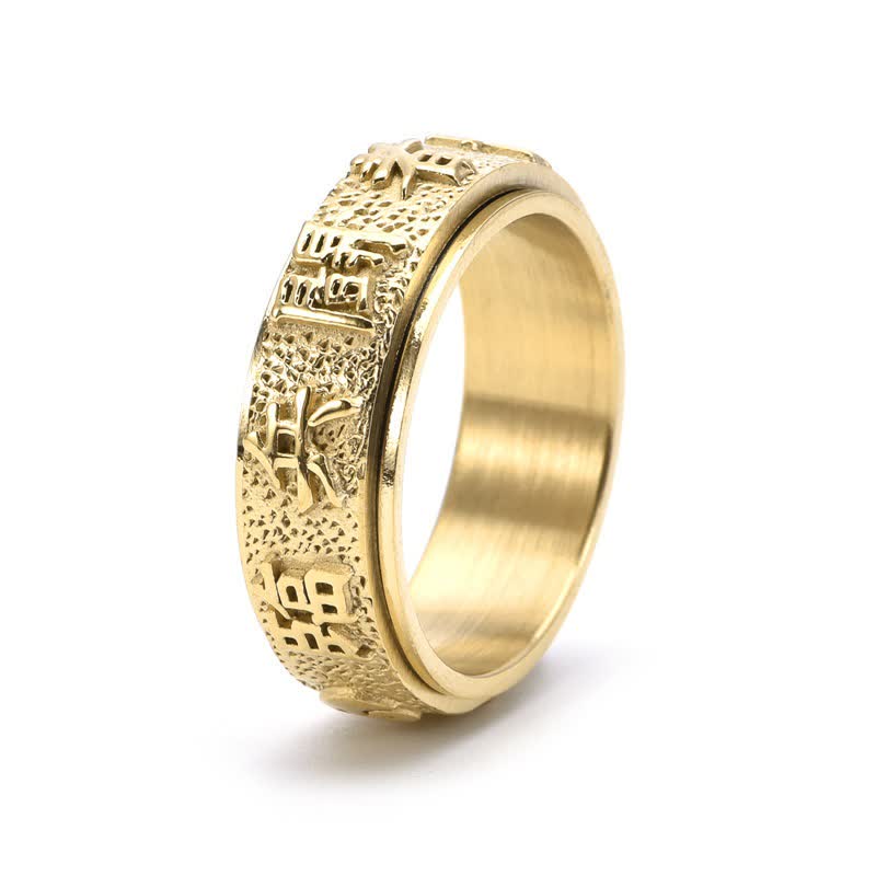 Buddha Stones Anello rotante dell'equilibrio Yin Yang Bagua in acciaio al titanio - Oro - US12 - image 1
