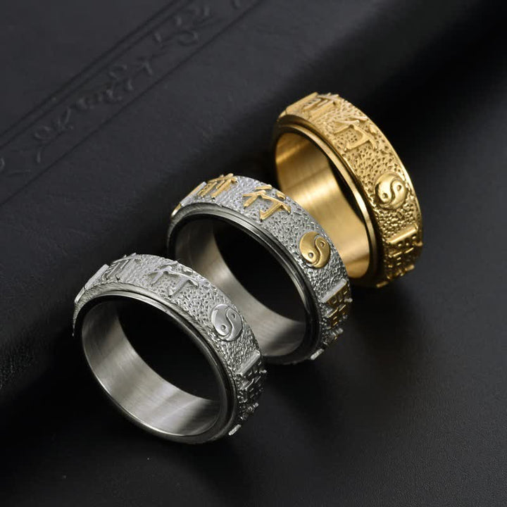 Buddha Stones Anello rotante dell'equilibrio Yin Yang Bagua in acciaio al titanio - image 9