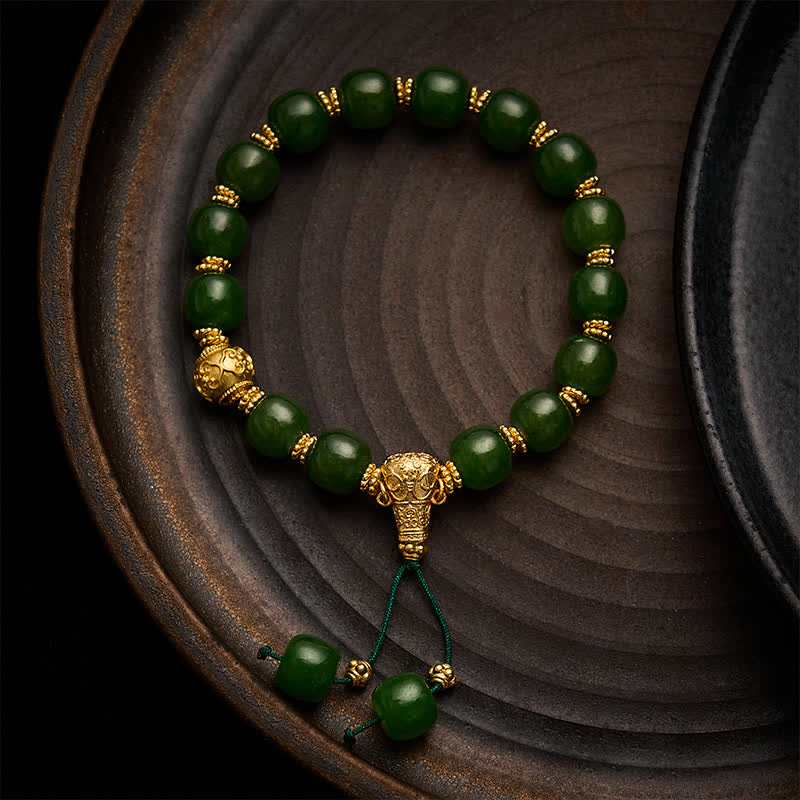 Buddha Stones Bracciale Harmony in giada ciano con dettagli dorati - Giada ciano 9*10 mm - image 0