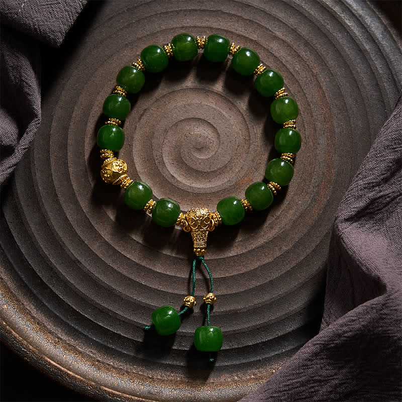 Buddha Stones Bracciale Harmony in giada ciano con dettagli dorati - image 1