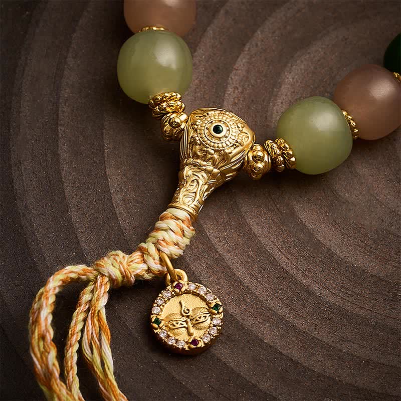 Buddha Stones Bracciale Harmony con perle rettangolari arrotondate in giada ciano e quarzite. - image 3