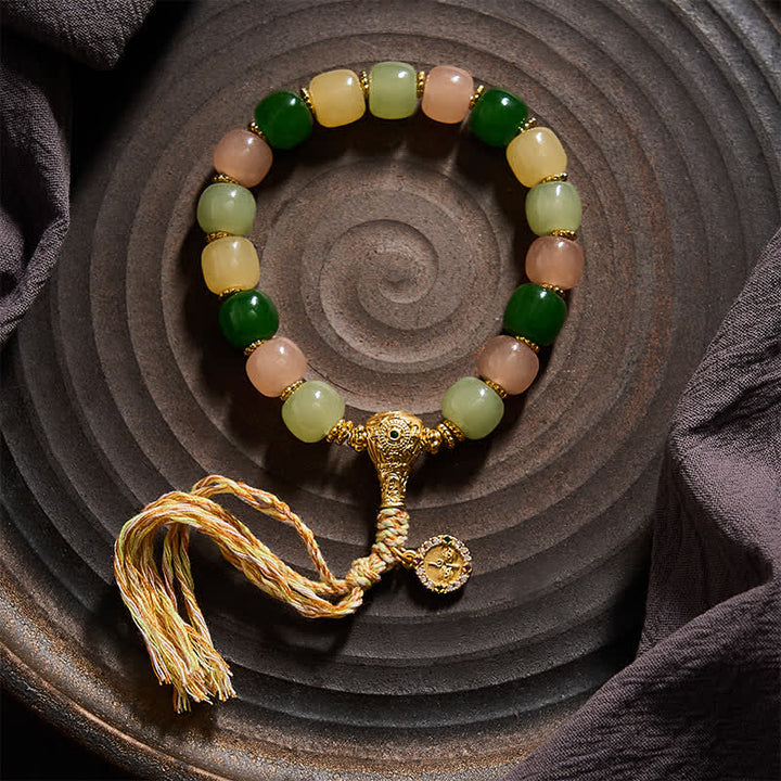 Buddha Stones Bracciale Harmony con perle rettangolari arrotondate in giada ciano e quarzite. - image 1
