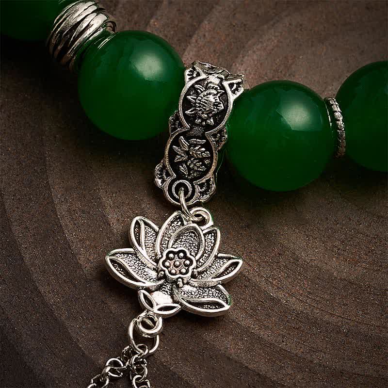 Buddha Stones Bracciale protettivo con perline di giada e quarzite verde naturale con ciondolo a forma di loto. - image 2