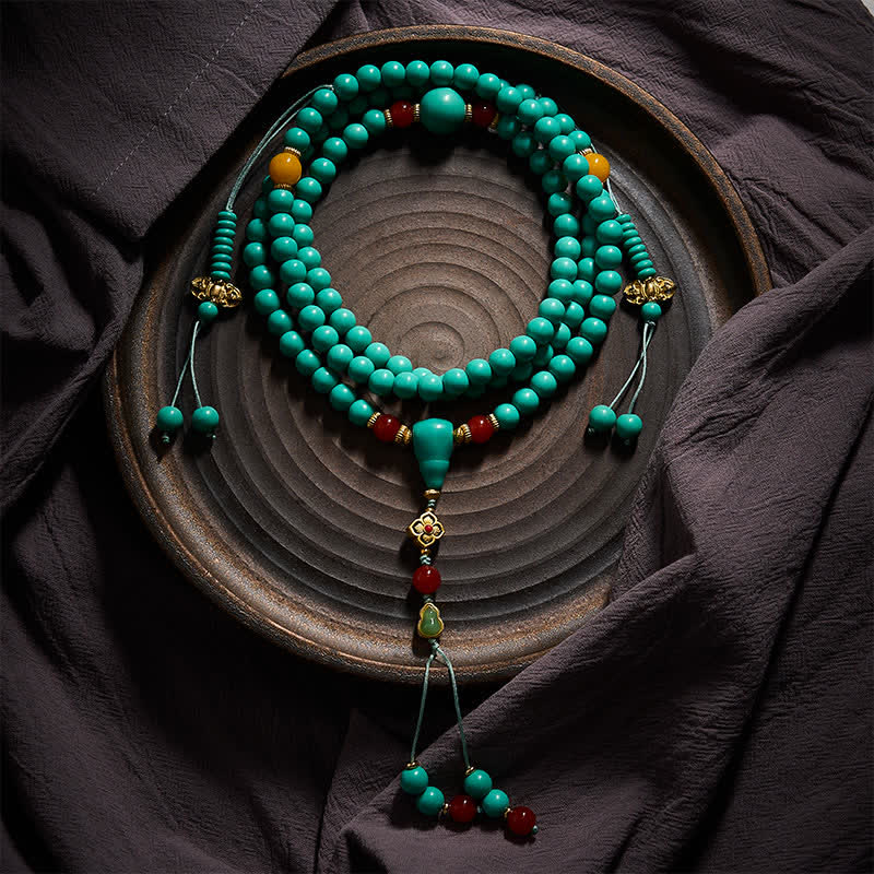 Buddha Stones Mala tibetano di turchese, rotondo, con 108 perle, simbolo di forza. - image 3