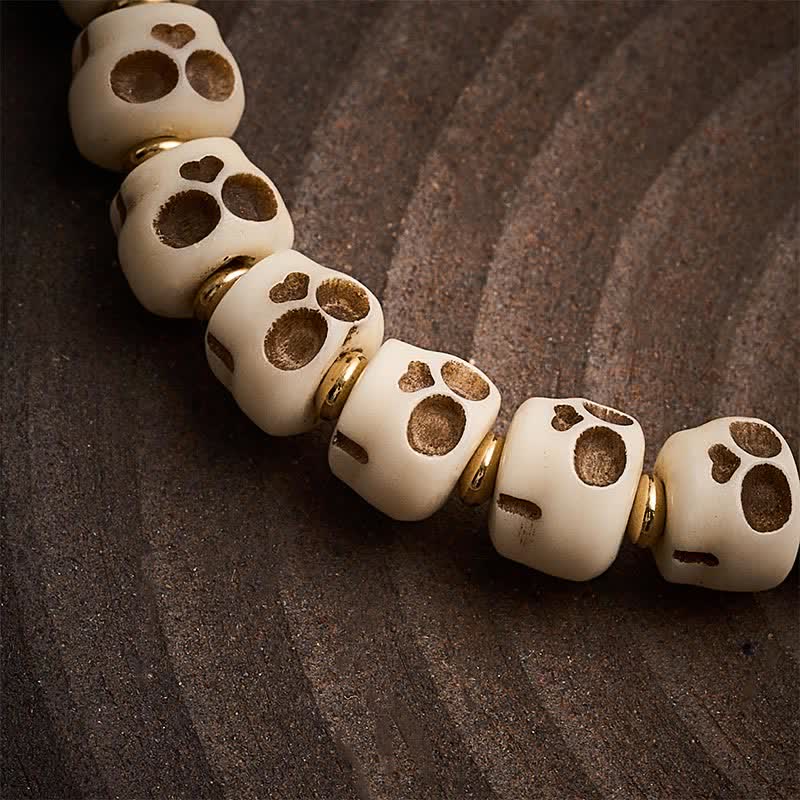 Buddha Stones Braccialetto con perline d'osso tibetane, motivo "Signore dei Cadaveri" e teschio della foresta, per protezione e coraggio. - image 4