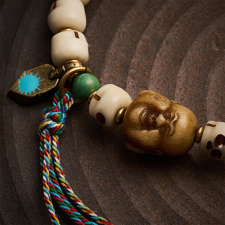 Buddha Stones Bracciale con perline d'osso tibetane, motivo teschio della foresta, Signore dei cadaveri, forza e cambiamento - image 4
