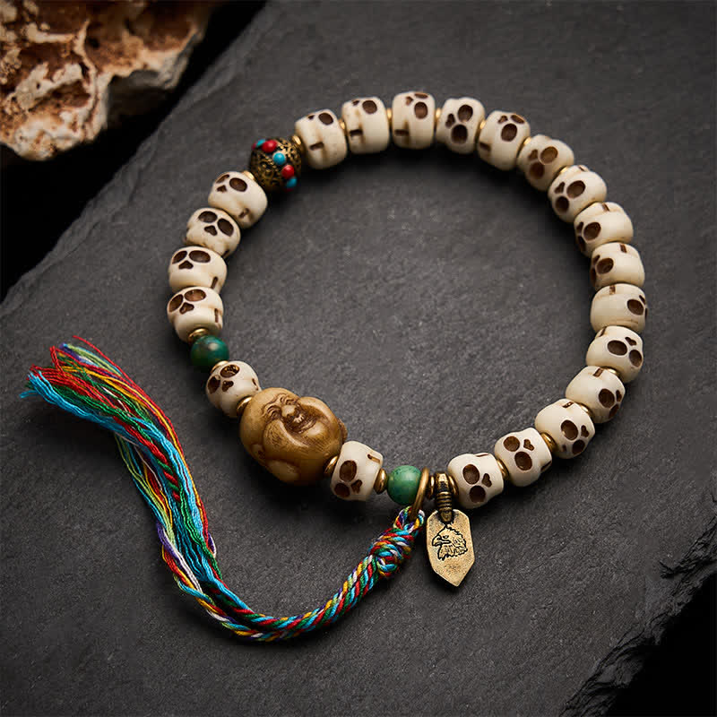 Buddha Stones Bracciale con perline d'osso tibetane, motivo teschio della foresta, Signore dei cadaveri, forza e cambiamento - image 2