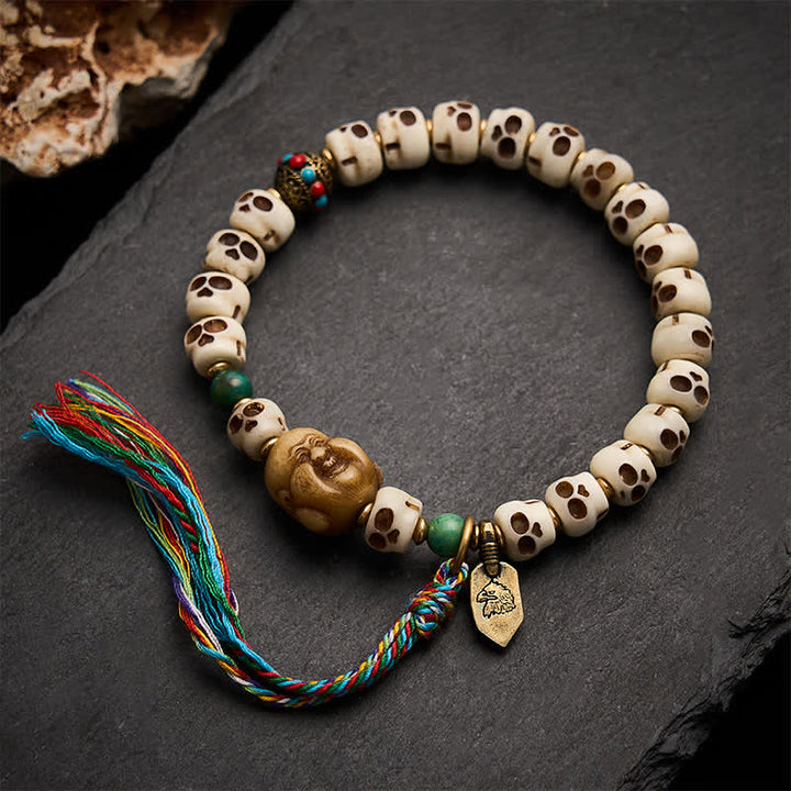 Buddha Stones Bracciale con perline d'osso tibetane, motivo teschio della foresta, Signore dei cadaveri, forza e cambiamento - image 2