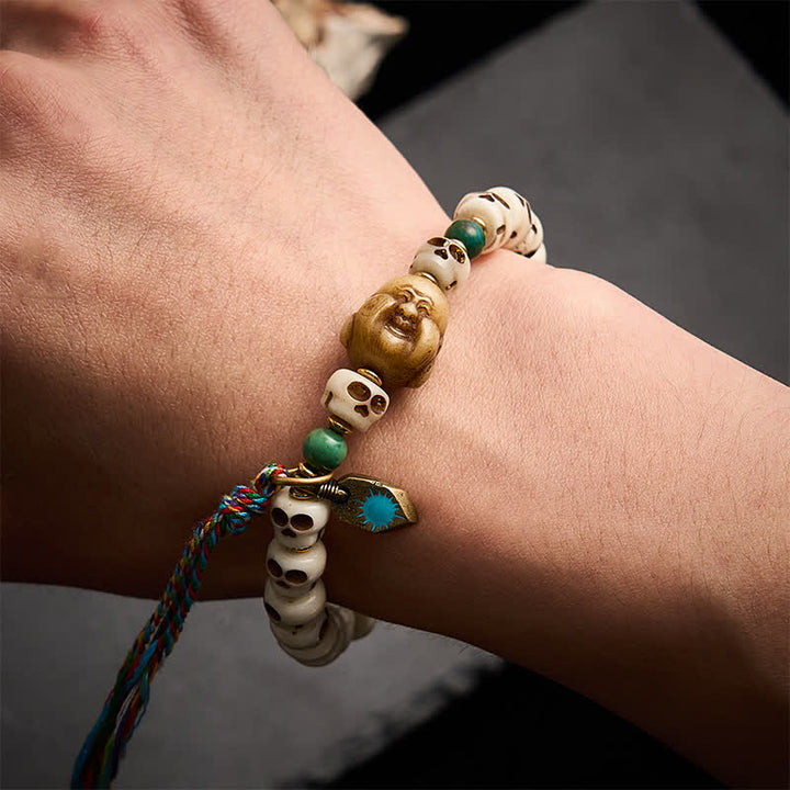 Buddha Stones Bracciale con perline d'osso tibetane, motivo teschio della foresta, Signore dei cadaveri, forza e cambiamento - image 3