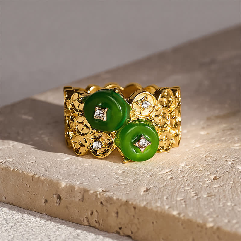 Buddha Stones Anello vintage in lega con fibbia di sicurezza Green Peace e moneta decorativa. - Fibbia della Pace (US6) - image 0