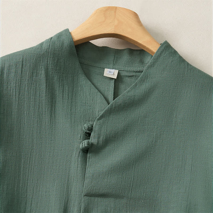 Camicia da donna a maniche lunghe in cotone tinta unita, stile Tang, con colletto alla coreana e stampa Buddha Stones, ideale per primavera e autunno. - image 4