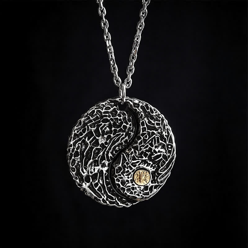 Buddha Stones Collana con ciondolo rotondo in rame con simbolo Yin Yang e bilancia incisa. - image 4