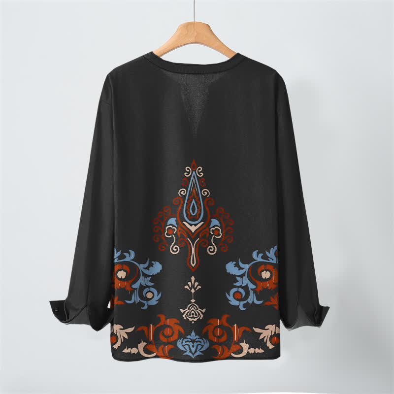 Buddha Stones Camicia da uomo a maniche lunghe con scollo a V e bottoni, in cotone, con motivo geometrico tribale multicolore. - image 10