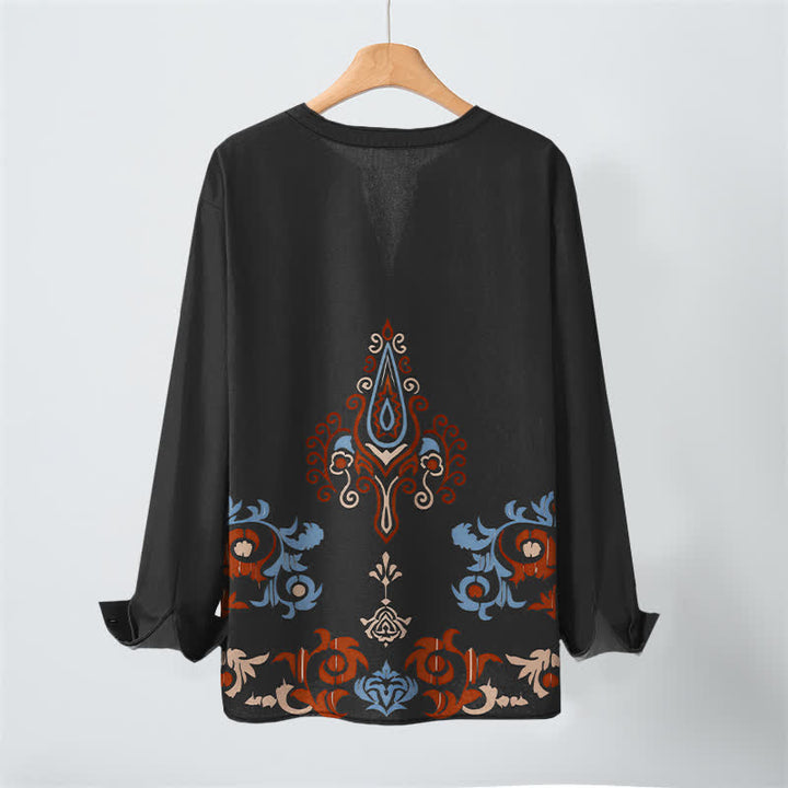 Buddha Stones Camicia da uomo a maniche lunghe con scollo a V e bottoni, in cotone, con motivo geometrico tribale multicolore. - image 10