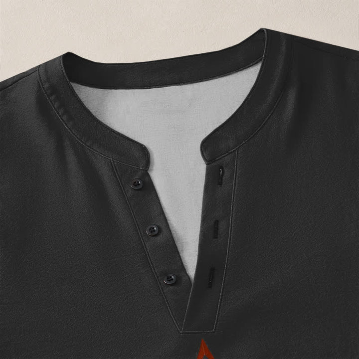 Buddha Stones Camicia da uomo a maniche lunghe con scollo a V e bottoni, in cotone, con motivo geometrico tribale multicolore. - image 12
