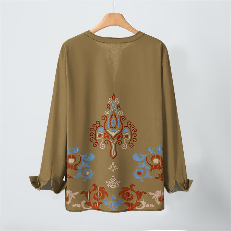 Buddha Stones Camicia da uomo a maniche lunghe con scollo a V e bottoni, in cotone, con motivo geometrico tribale multicolore. - image 17