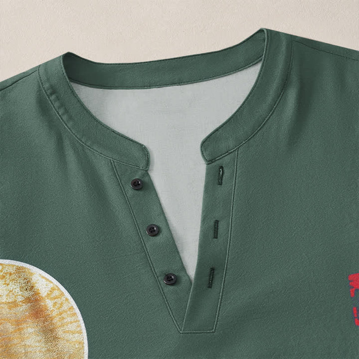 Buddha Stones Camicia da uomo a maniche lunghe con scollo a V e bottoni, in cotone, con motivo onde oceaniche, barca a vela e luna. - image 18