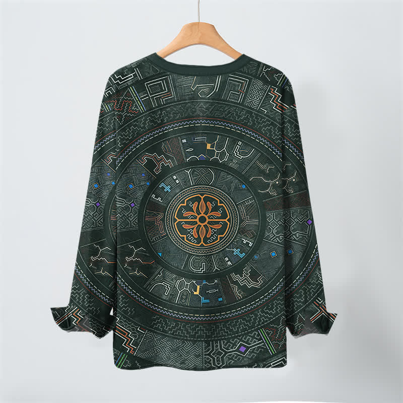 Buddha Stones Camicia da uomo a maniche lunghe con scollo a V e bottoni, in cotone, con motivo mandala tribale. - image 10