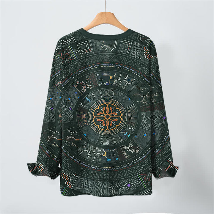 Buddha Stones Camicia da uomo a maniche lunghe con scollo a V e bottoni, in cotone, con motivo mandala tribale. - image 10