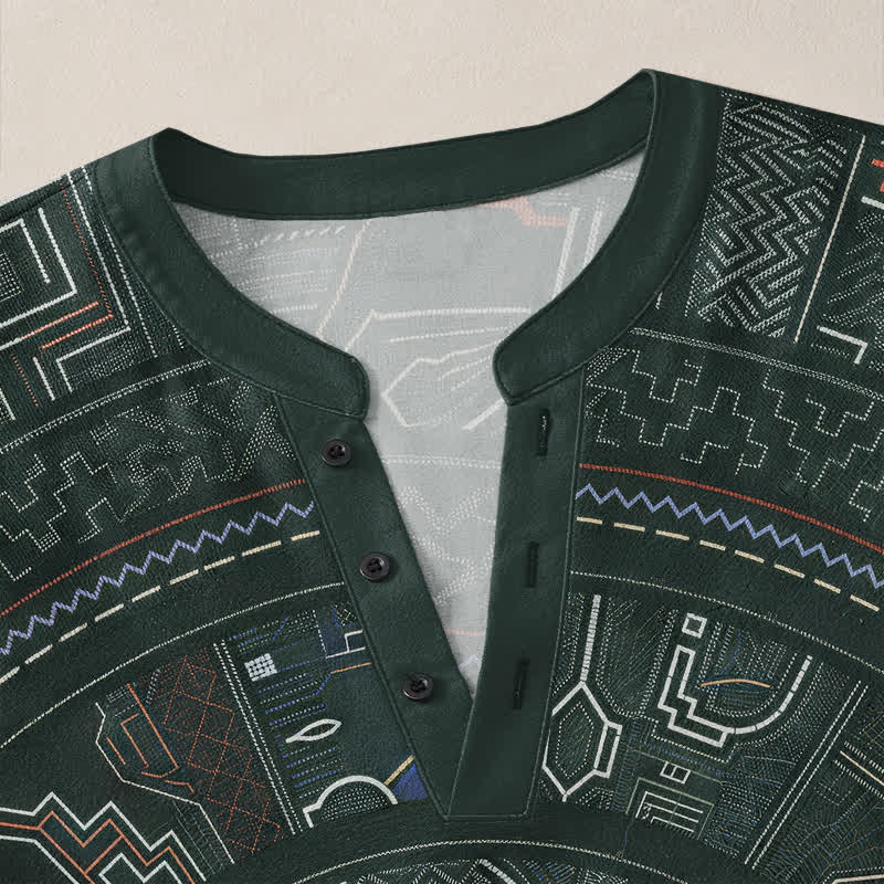 Buddha Stones Camicia da uomo a maniche lunghe con scollo a V e bottoni, in cotone, con motivo mandala tribale. - image 11