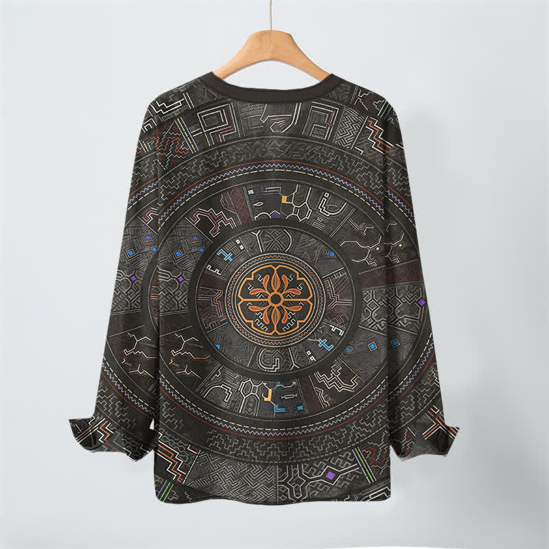 Buddha Stones Camicia da uomo a maniche lunghe con scollo a V e bottoni, in cotone, con motivo mandala tribale. - image 17