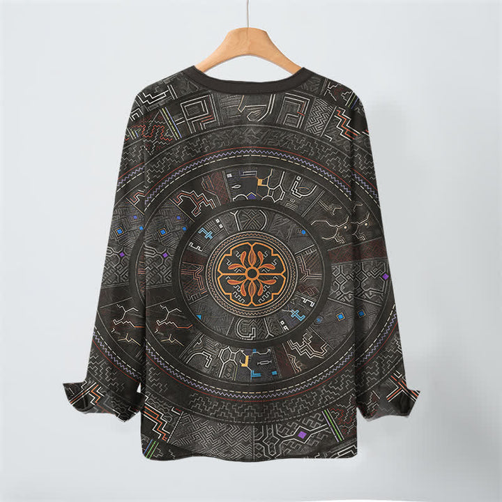 Buddha Stones Camicia da uomo a maniche lunghe con scollo a V e bottoni, in cotone, con motivo mandala tribale. - image 17