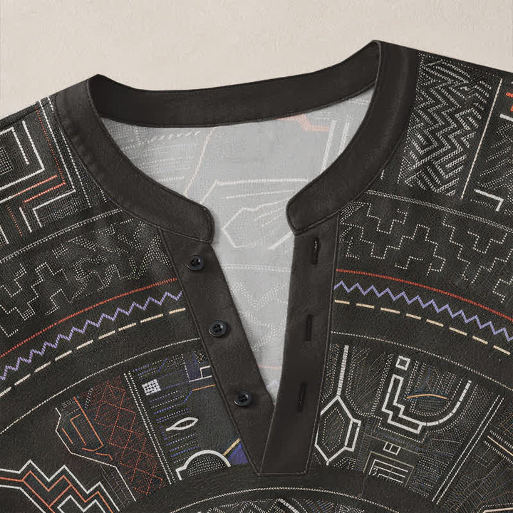 Buddha Stones Camicia da uomo a maniche lunghe con scollo a V e bottoni, in cotone, con motivo mandala tribale. - image 18