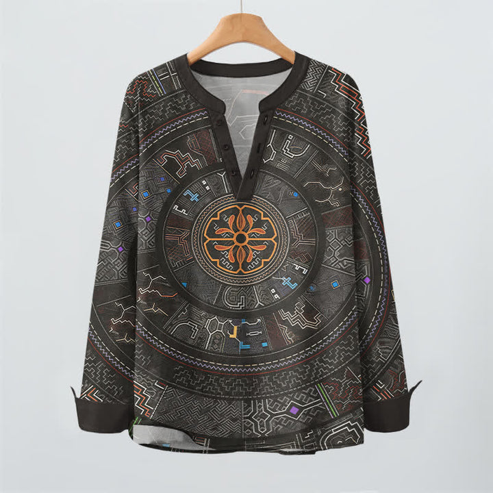 Buddha Stones Camicia da uomo a maniche lunghe con scollo a V e bottoni, in cotone, con motivo mandala tribale. - image 16