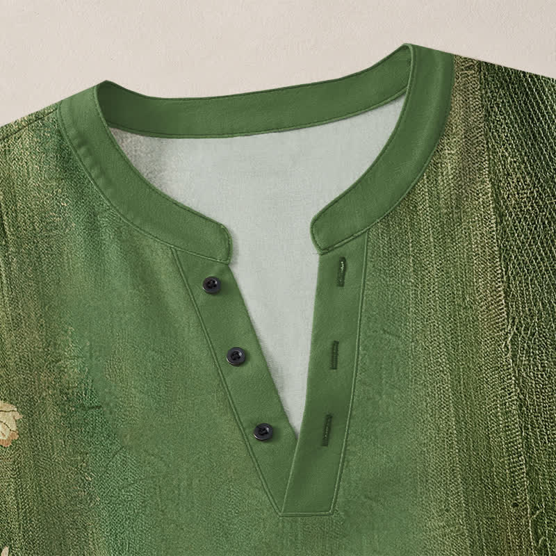 Buddha Stones Camicia da uomo a maniche lunghe con scollo a V e bottoni, in cotone, con motivo floreale vintage a tralci di vite. - image 18