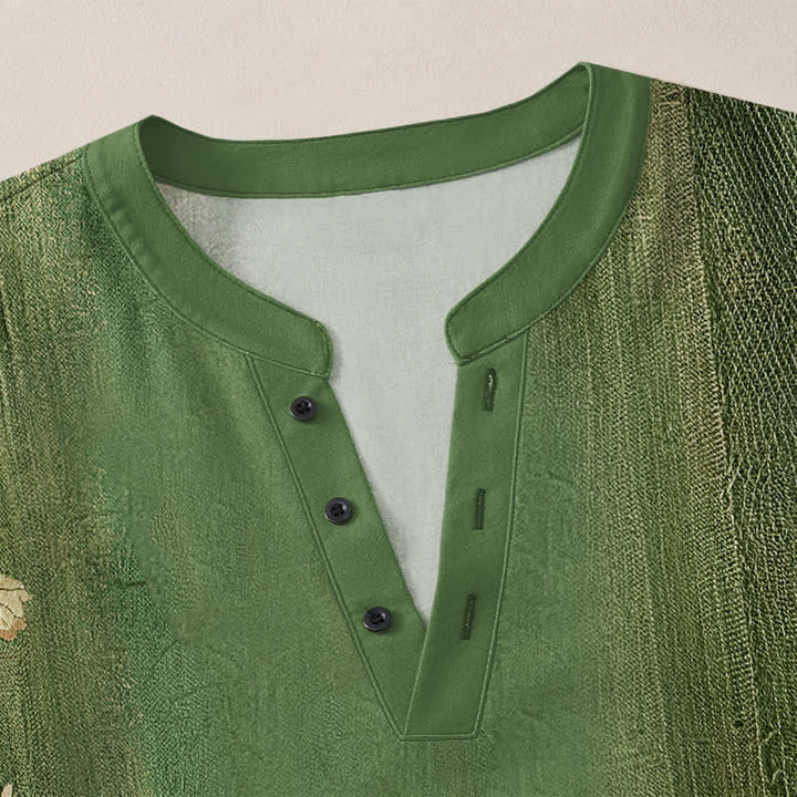 Buddha Stones Camicia da uomo a maniche lunghe con scollo a V e bottoni, in cotone, con motivo floreale vintage a tralci di vite. - image 18