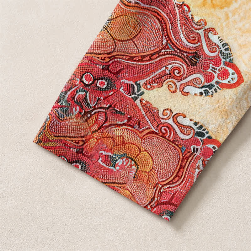 Buddha Stones Camicia da uomo a maniche lunghe in cotone con scollo a V e bottoni, fantasia etnica paisley mandala floreale. - image 5
