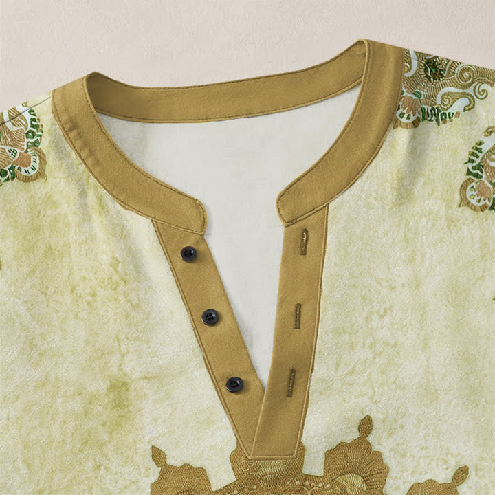 Buddha Stones Camicia da uomo a maniche lunghe in cotone con scollo a V e bottoni, fantasia etnica paisley mandala floreale. - image 11