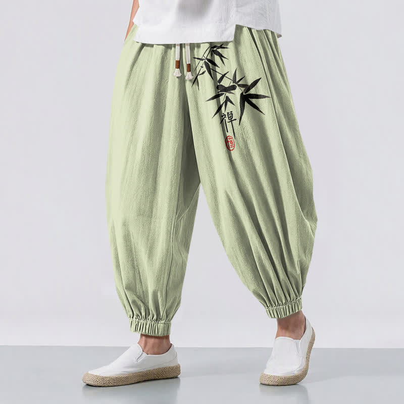 Buddha Stones Pantaloni harem da uomo in puro cotone con stampa effetto bambù e coulisse, con tasche. - Melata - US/UK/AU50, EU60 (5XL) - image 6