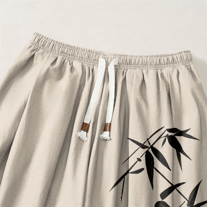 Buddha Stones Pantaloni harem da uomo in puro cotone con stampa effetto bambù e coulisse, con tasche. - image 15
