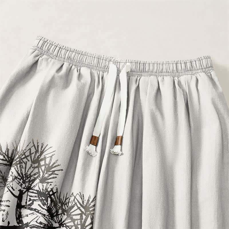 Buddha Stones Pantaloni harem da uomo in puro cotone con stampa a pino e coulisse, con tasche. - image 3