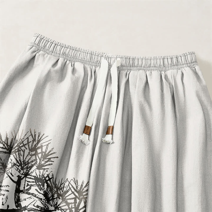 Buddha Stones Pantaloni harem da uomo in puro cotone con stampa a pino e coulisse, con tasche. - image 3