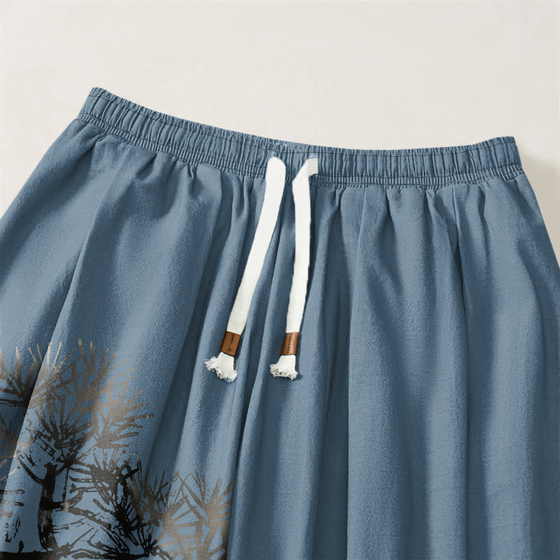 Buddha Stones Pantaloni harem da uomo in puro cotone con stampa a pino e coulisse, con tasche. - image 9