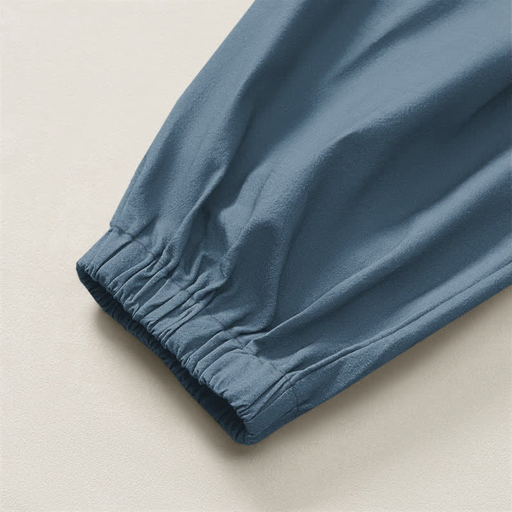 Buddha Stones Pantaloni harem da uomo in puro cotone con stampa a pino e coulisse, con tasche. - image 10